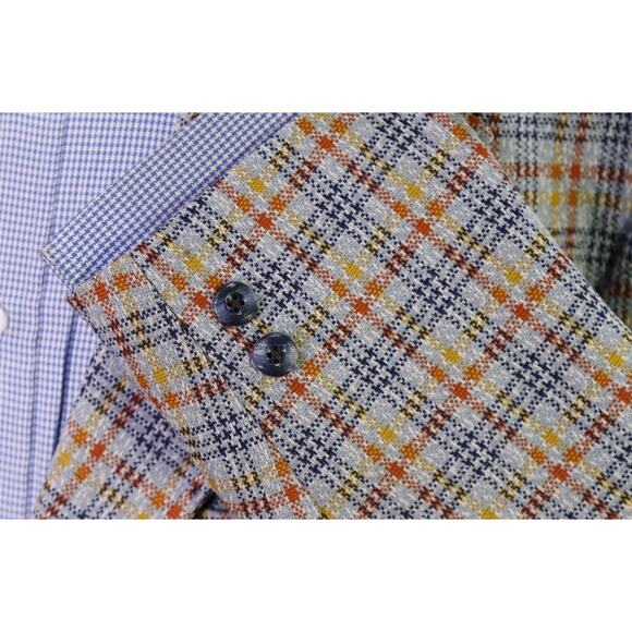 Vintage 60s 70s Double Knit Polyester Blue Orange Gold Check Blazer 44R - Picture 6 of 7